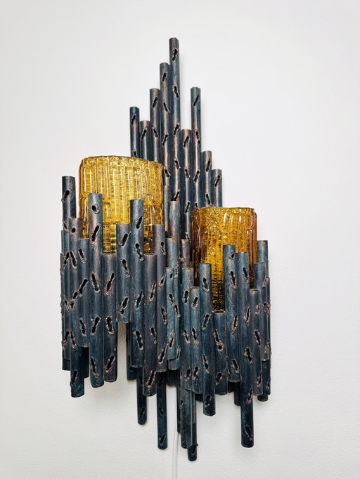 BRUTALIST DOUBLE WALL LAMP BY MARCEL FANTONI, ITALY, 1960s