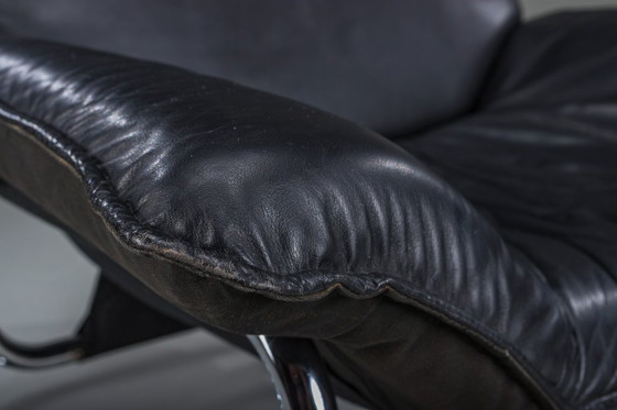 Image 1 of Bauhaus Lounge Chair in Black Leather attributed to Johan Bertil Häggström for Swed-Form / Ikea, Sweden, 1970s