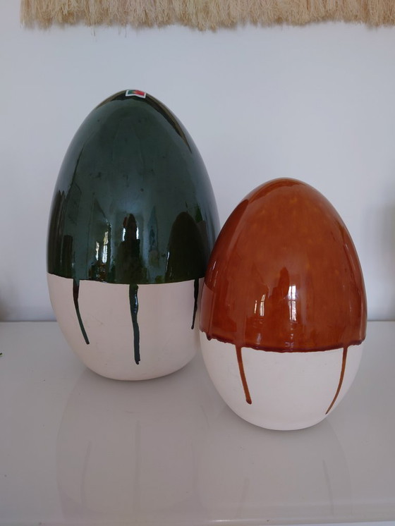 Image 1 of 2x XL Portuguese Ceramic Eggs Westwing