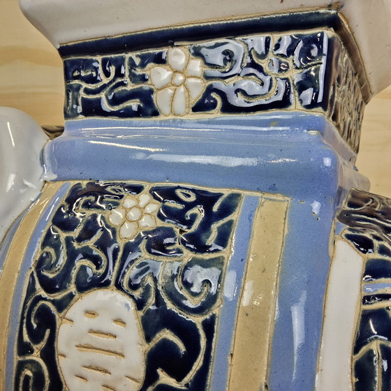 Image 1 of Vintage 70s XXL Chinese keramieken olifant plantentafel (Hoogte:42cm) kruk Chinoiserie 