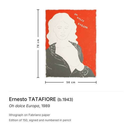 Image 1 of Ernesto TATAFIORE Oh dolce Europa Litografía firmada 1989