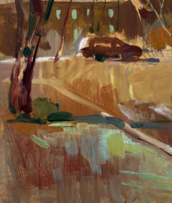 Image 1 of Original Oil Painting Autumn City Landscape Street in motion