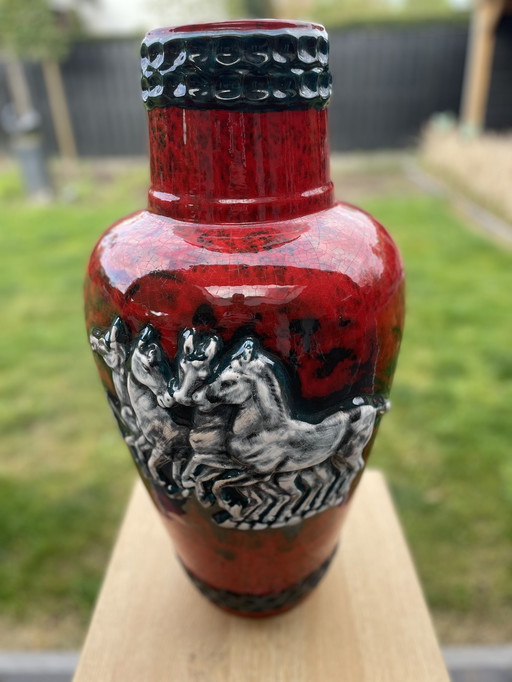 Vintage Duitse Fat Lava Vaas Paarden Jaren 70