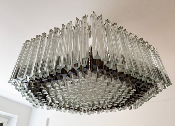 Image 1 of Weelderige kroonluchter van Paolo Venini voor Vivarini, Muranoglas/Prismaglas, Italië, jaren 70, op maat gemaakt