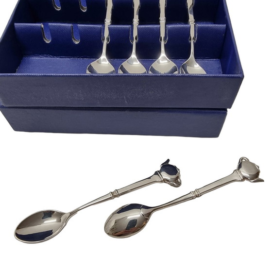 Image 1 of Cucchiaini da tè vintage placcati in argento con teiera