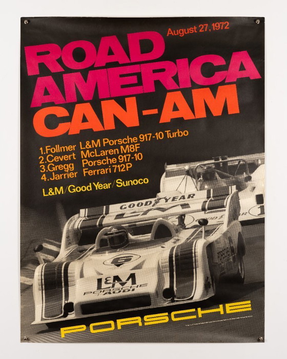 Image 1 of Porsche Road America Can-Am 1972 – Originele vintage Porsche poster van Atelier Strenger – Mid-Century Modern – 102x76 cm