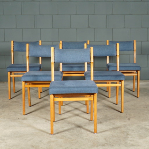 Set Of 6 Vintage Dining Chairs - Blue