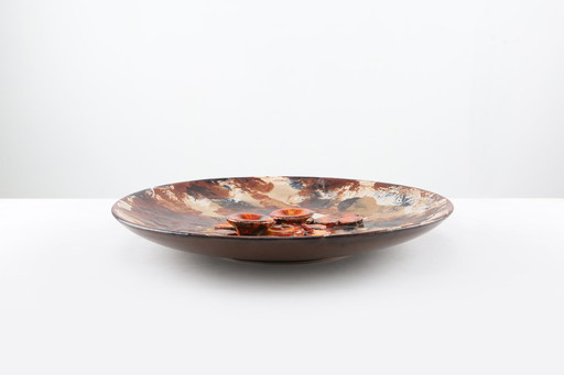 Ruscha Keramik Fat Lava Wall Plate Mushrooms 717/3, West Germany 1970s