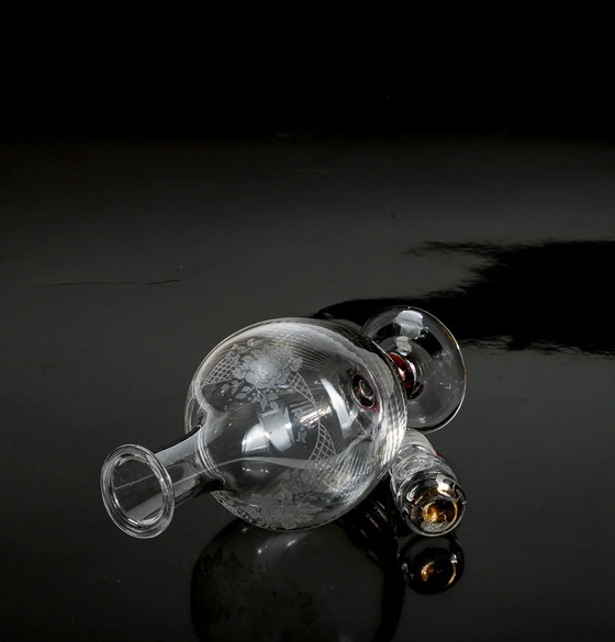 Signed C.I. Italy Crystal Etched and Engraved Glass Bottle with Stopper – Glass & Decanter (photo 8 of 8)