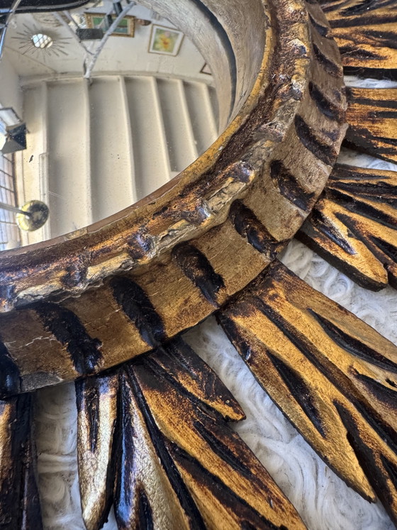 Image 1 of Antique Gold Sunburst Convex Mirror