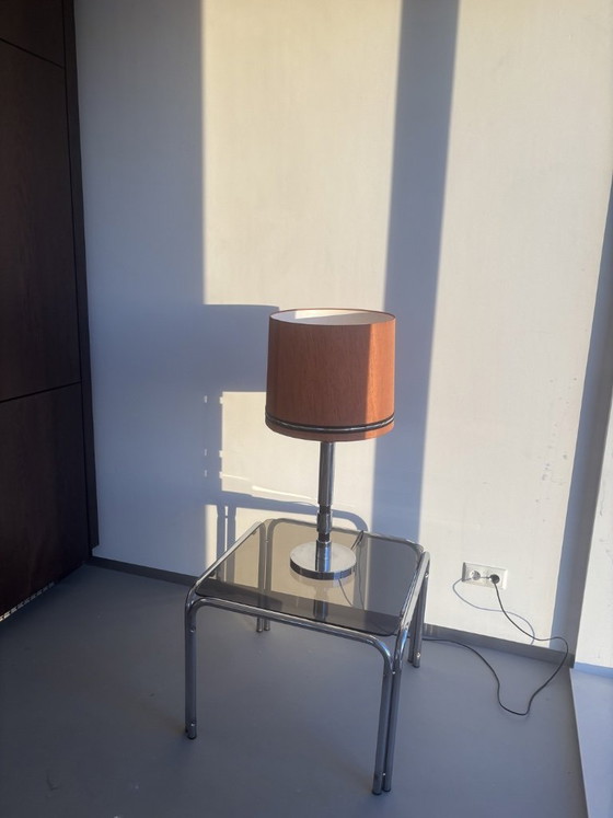 Image 1 of Modern Table Lamp with Fabric Shade and Chrome Base