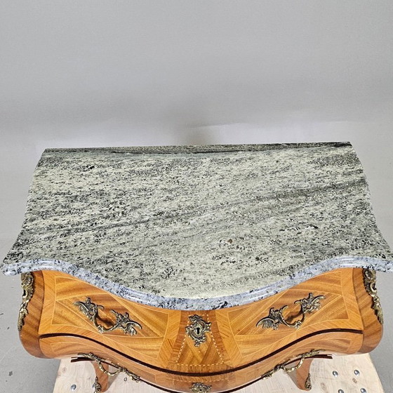 Image 1 of Rococo-Style Chest of Drawers — Stone Top, Mahogany & Brass Fittings