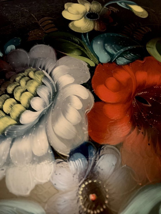 Image 1 of Bandeja de metal pintado Jostovo, motivos florales, fabricada en la URSS