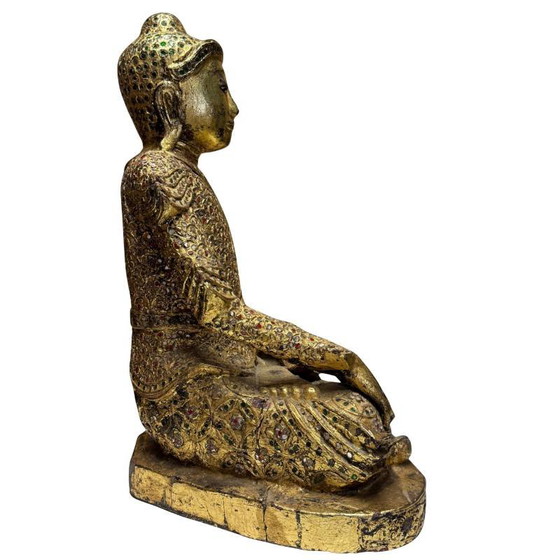 Estatua de Buda Mandalay Dorada de Myanmar – Bhumisparsha Mudra – Símbolo de Enraizamiento e Iluminación (photo 4 of 10)