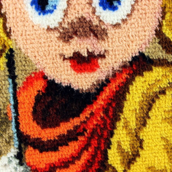 Image 1 of Large Vintage Tapestry Of Cartoon Girl In Frame, Czechoslovakia 1970s