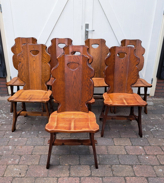 Image 1 of 8 x Brutalistische Eichenstühle.