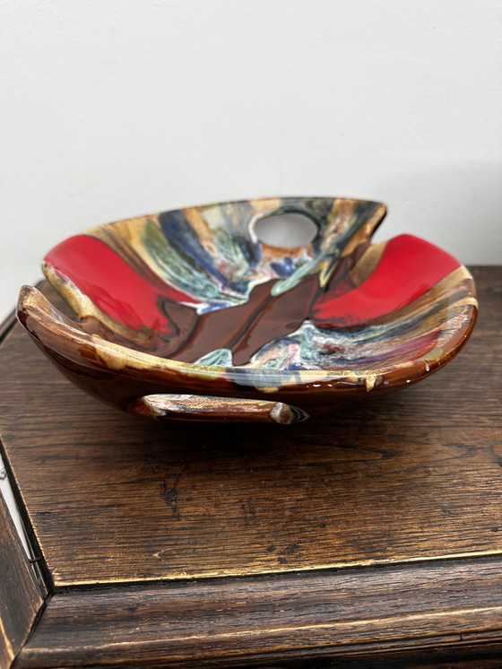 Image 1 of Beautiful vintage glazed ceramic bowl/centerpiece attributed to Vallauris