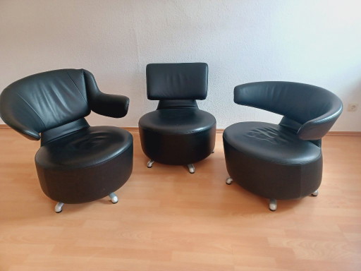 Cassina Leder-Sessel Trilogie:  Aki, Biki,Canta in Schwarz, Designer Toshiyuki Kita