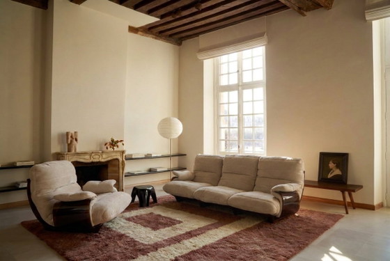 Ligne Roset Marsala 3-zitsbank van Michel Ducaroy — Vintage Frans Design, Licht Beige Bouclé Jaren 70 (photo 5 of 6)