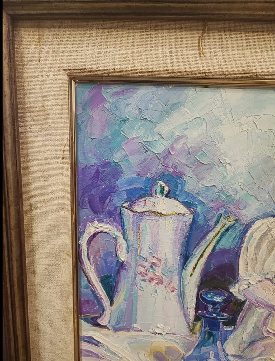 Image 1 of Oil on canvas Still Life with Porcelain Doll - Impressionist School 20th Century - Art and Decoration