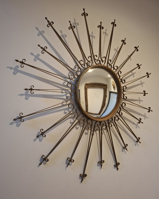 Rare Chaty Vallauris sun mirror 77cm signed convex glass 1955