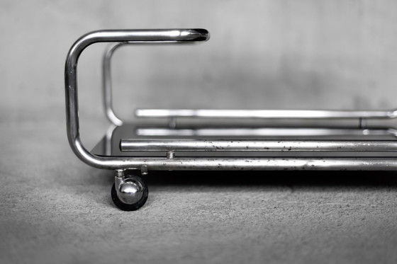Image 1 of Vintage Mid-Century German Modern Bauhaus Chrome & Glass Serving Trolley or Bar Cart, 1960s