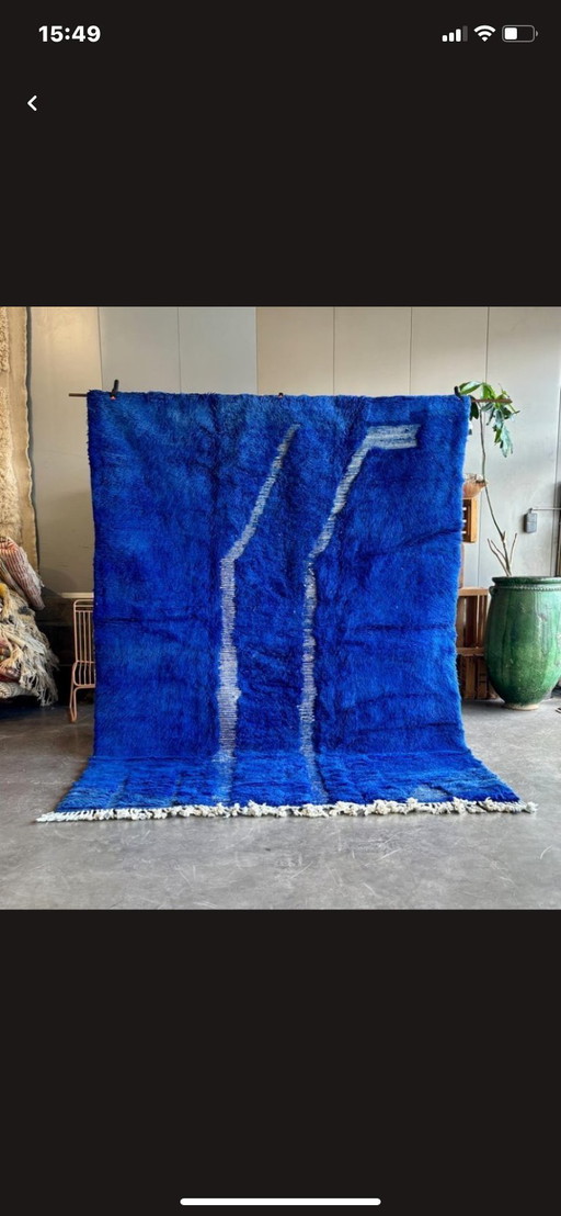 Blauw Marokkaans Berbers Wollen Vloerkleed
