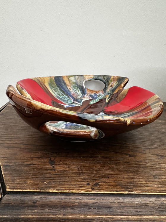 Image 1 of Beautiful vintage glazed ceramic bowl/centerpiece attributed to Vallauris