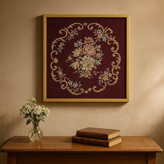 Image 1 of Image de broderie à l'aiguille égyptienne vintage avec cadre en bois doré