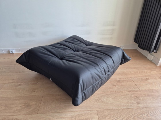 Image 1 of Michel Ducaroy for Ligne Roset Black Leather Togo Sofa and pouf, Set of 2