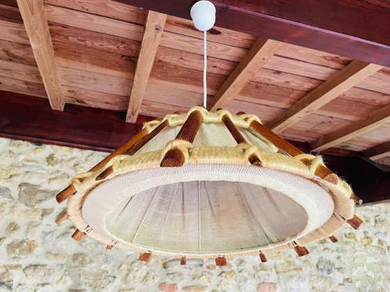 Image 1 of Suspension en bois et jute, style scandinave vintage, années 1960