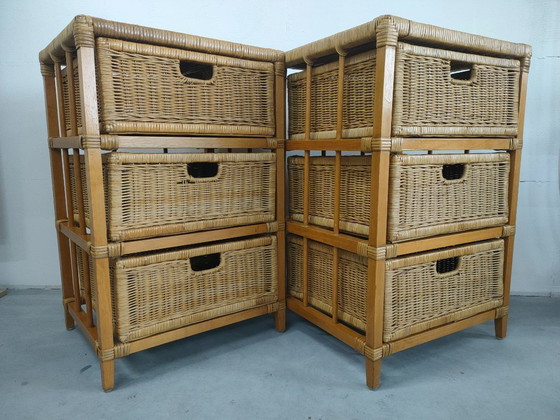 Image 1 of Set vintage jaren 70 rotan/riet/bamboe wandkastjes ladekasttes