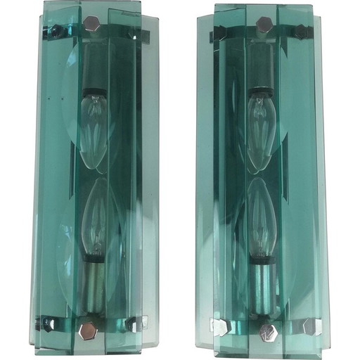 Pair of mid-century glass wall lamps, Italy 1960-1970s
