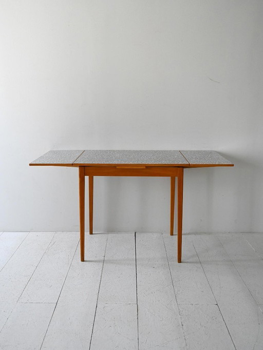 Table à rallonge vintage scandinave Edsbyverken avec plateau en formica à carreaux