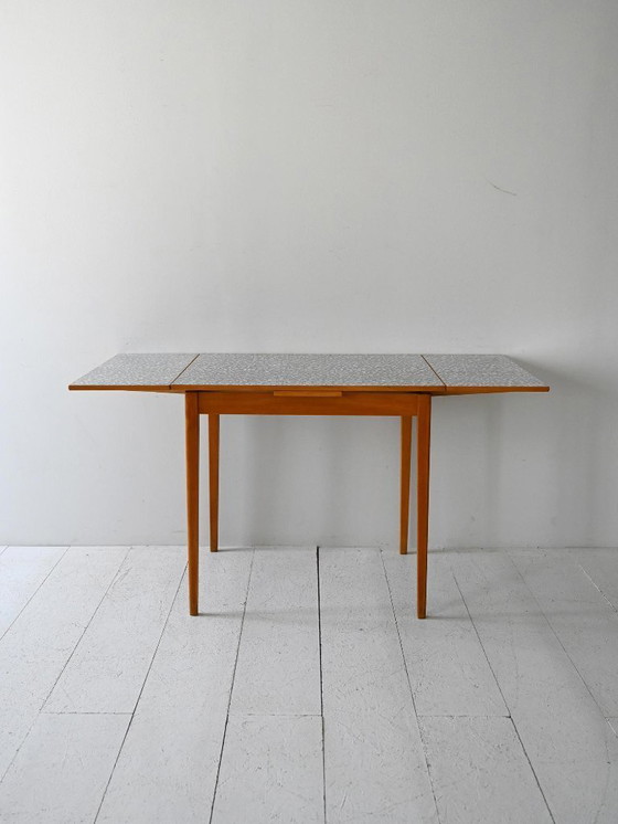 Image 1 of Vintage Scandinavian Edsbyverken Extendable Table with Checkered Formica Top