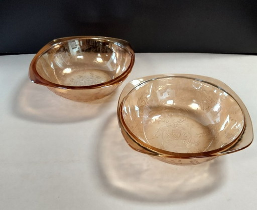 set vintage di 2 ciotole in vetro marrone/ambra