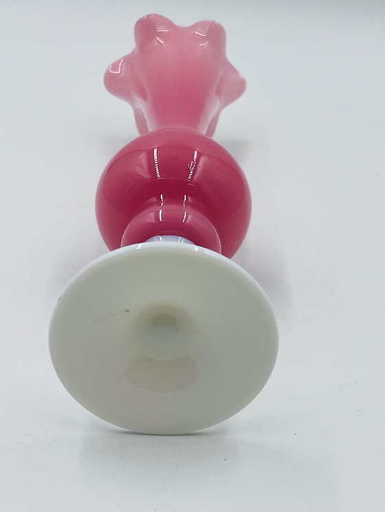 Image 1 of Pink and white opaline vase, 31 cm