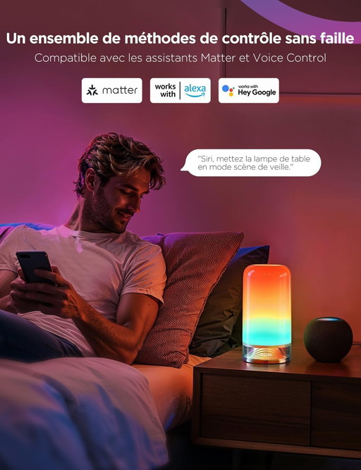 Govee Lampe de Table LED, Lampe de Chevet, Tactile dimmable RGBICWW, Compatible avec Alexa avec 64 Modes Scène, 500 Lumens, Fonc