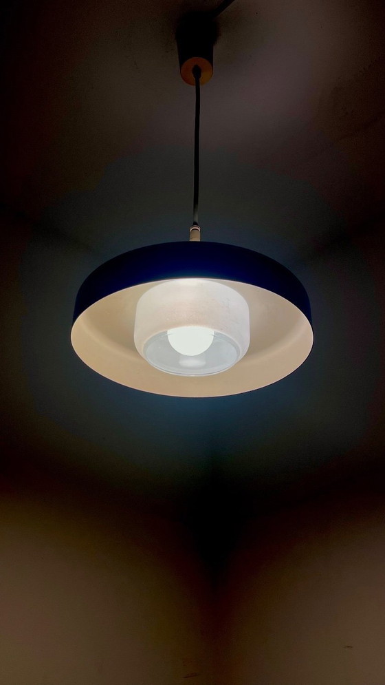 Image 1 of Lampada a sospensione vintage Doria Bauhaus design blu retrò