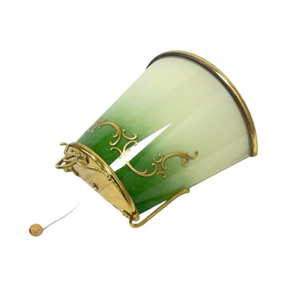 Image 1 of Aplique de pared de cristal degradado verde con aplique de latón, Francia, años 60.