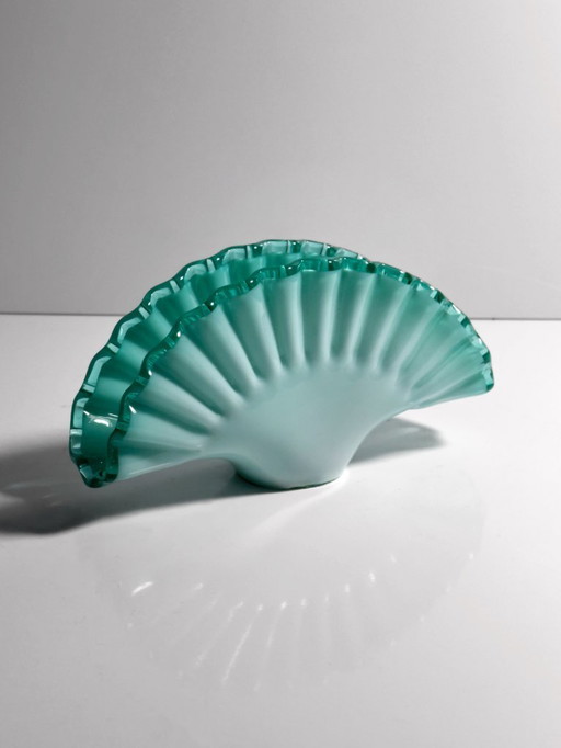 Vintage Murano Glas Serviettenhalter Fächer Milchglas Türkis Mint Opalina 1980er