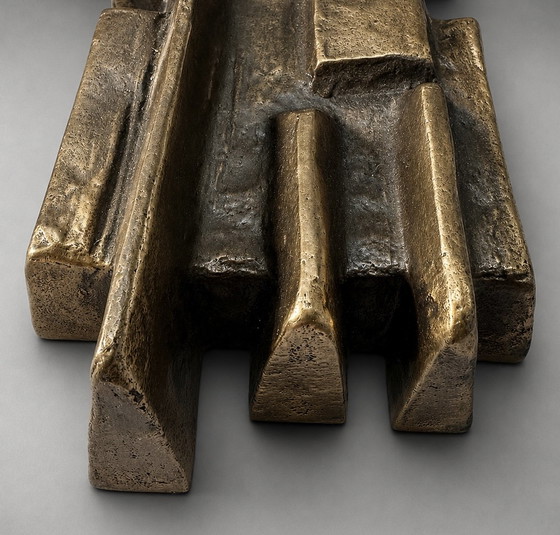 Image 1 of Brutalist Cubist Bronze Wall Cross | Geometric Modernist Sculpture | 1970s