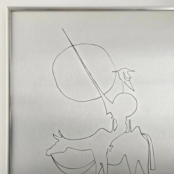 Image 1 of Vintage brushed steel picture, 1970s, Don Quixote, 70s Space Age, 1970s