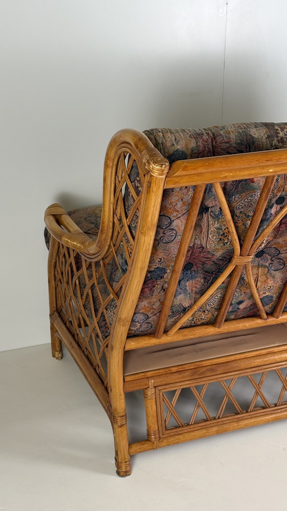 Image 1 of Canapé deux places original vintage tropical chic en bambou et rotin