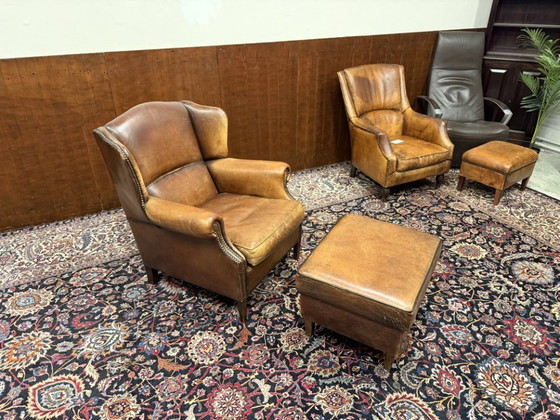 Set Poltrona e Pouf Classico in Pelle di Pecora Inglese – Poltrone, Legno (photo 2 of 13)