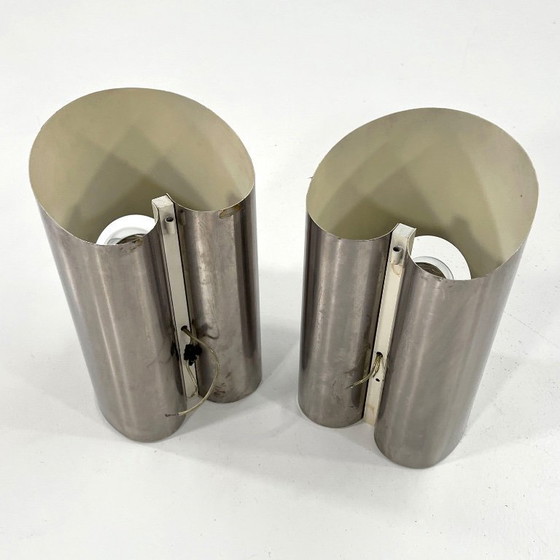 Image 1 of Paire d'appliques murales cylindriques chromées, années 1970