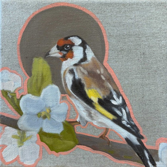 Image 1 of Goldfinch, oil on canvas, 20x20 cm, Sandra Kolondam