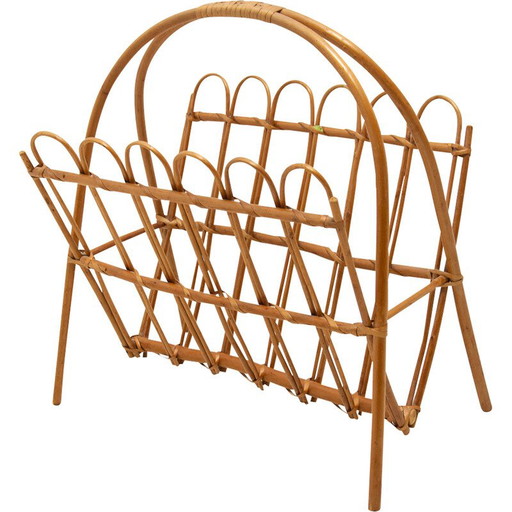 Revistero de ratán de mediados de siglo diseñado por Jan Kalous para Úluv, Checoslovaquia, 1960