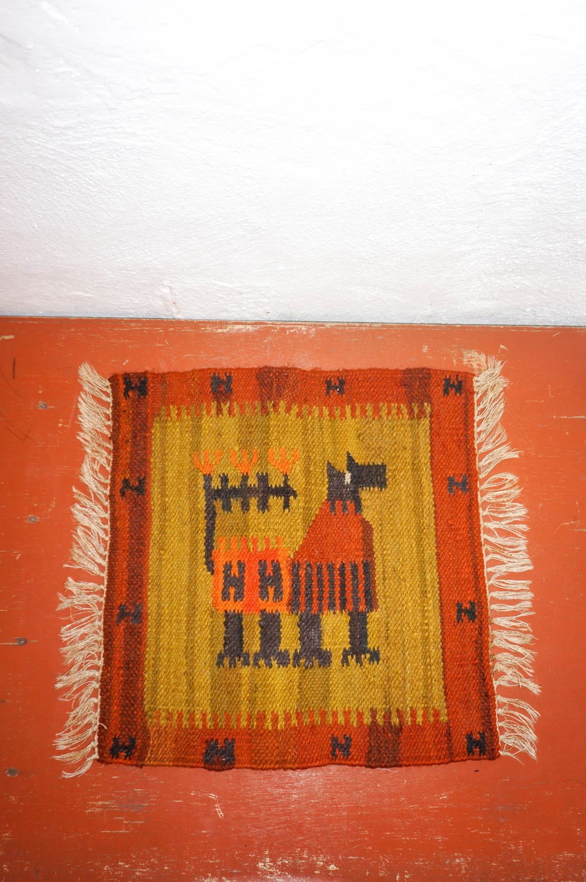 Vintage Polish Handwoven Kilim Textile With Dog Motif * Mid-Century ...