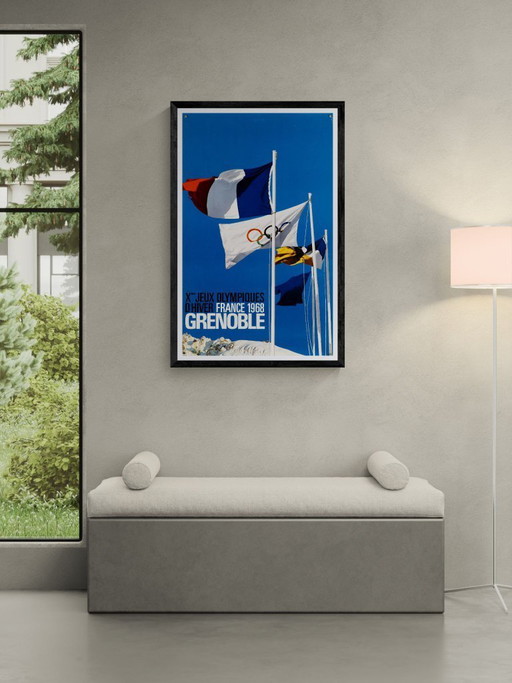 Olympia Grenoble – 1968 – Póster olímpico vintage original – Estilo moderno de mediados de siglo – 100 x 62 cm
